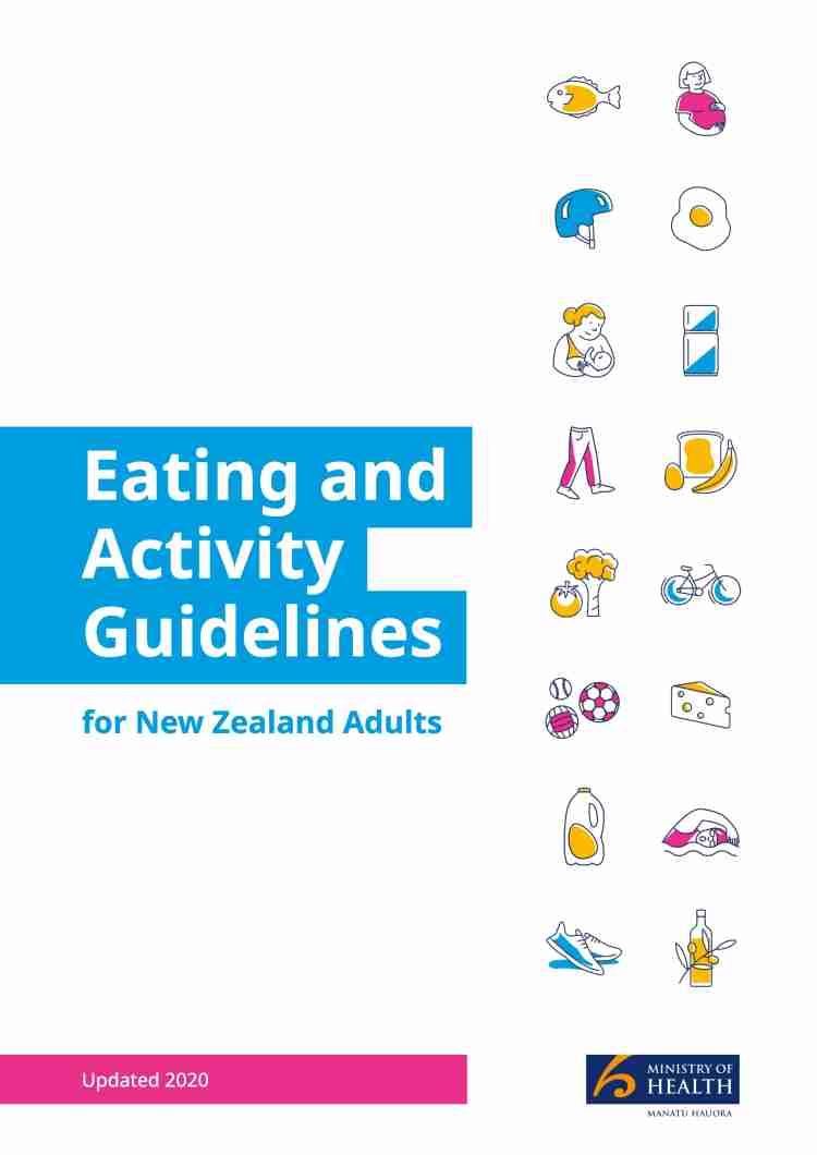 Cover for Eating and Activity Guidelines for New Zealand Adults (2020)